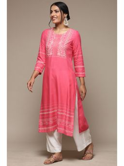 Biba - Women Pink Rayon Straight Kurta and Palazzo
