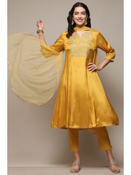 Biba - Women Mustard Nylon Kalidar Kurta and Pant with Dupatta