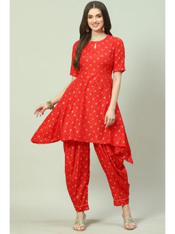 Biba - Women Red Printed A-Line Kurta and Salwar