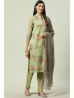 Biba - Women Green Straight Kurta and Pant with Dupatta
