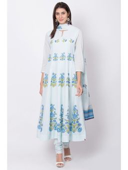 Biba - Ice Blue Straight Anarkali Kurta and Churidar with Dupatta