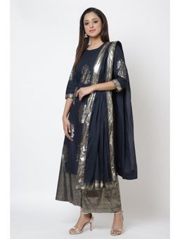 Biba - Navy Blue Relaxed Kurta and Palazzo with Dupatta