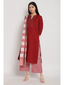 Biba - Red Straight Kurta and Palazzo with Dupatta