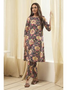 Biba - Women Grey Cotton Straight Kurta and Pant