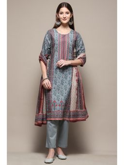 Biba - Women Green Cotton Printed Straight Kurta and Pant with Dupatta