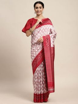 Odette - Silk Blend Off White Printed Saree with Unstitched Blouse