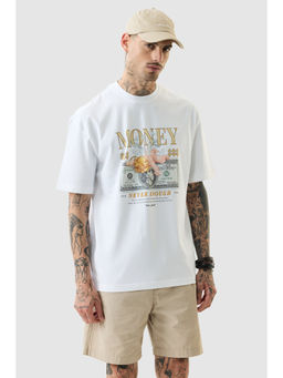 Snitch - White Graphic Half Sleeves Oversized Casual T-Shirt