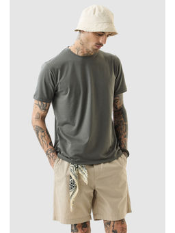 Snitch - Grey Solid Half Sleeves Slim Casual T-Shirt