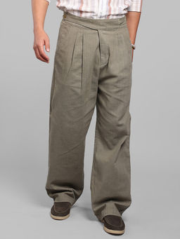 ROOKIES - Green Pleated Korean Fit Cotton Trouser