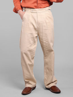 ROOKIES - Light Beige Pleated Korean Fit Cotton Trouser