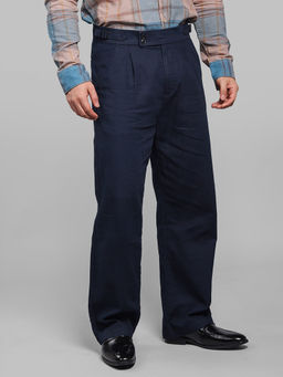 ROOKIES - Dark Navy Pleated Korean Fit Cotton Trouser