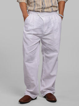 ROOKIES - White Pleated Korean Fit Cotton Trouser