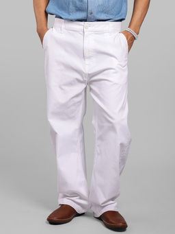 ROOKIES - White Loose Arc Fit Cotton Stretch Chinos
