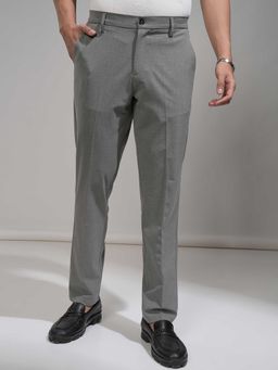 HIGHLANDER - Men Grey Midi Rise Straight Fit Formal Trousers