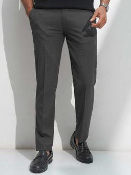 HIGHLANDER - Men Charcoal Lycra Super Stretch Micro Checked Textured Traveller Pant