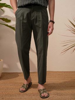 HIGHLANDER - Men Green Premium Linen Relaxed Trouser