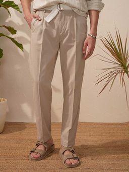 HIGHLANDER - Men Beige Premium Linen Relaxed Trouser