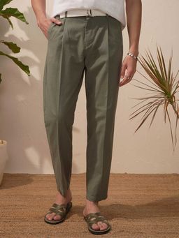 HIGHLANDER - Men Green Premium Linen Relaxed Trouser