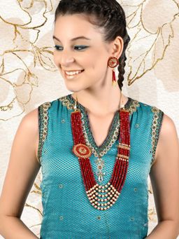 Odette - Red Bright Onyx-Pearl Necklace Set