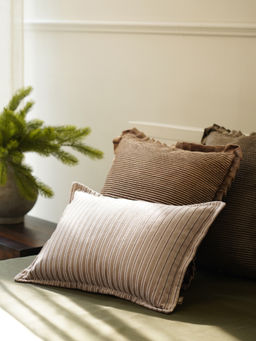Pure Home + Living - Beige Stripe Embroidered Rectangle Cushion Cover