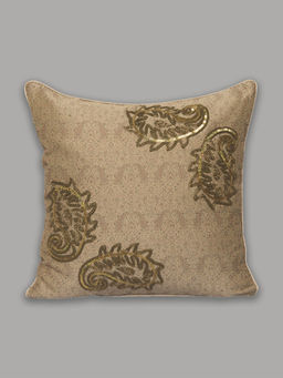 Zeba World - Beige Brocade Embroidered Silk Cushion Cover (16 x 16 Inches)