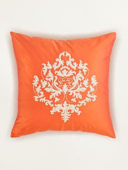 Zeba World - Orange Aari Embroidered Polyester Cushion Cover (16 x 16 Inches)