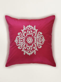 Zeba World - Pink Aari Embroidered Polyester Cushion Cover (16 x 16 Inches)