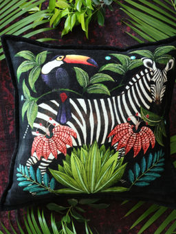 Revive Home - Black Digital Print with Zebra Design Pillow
