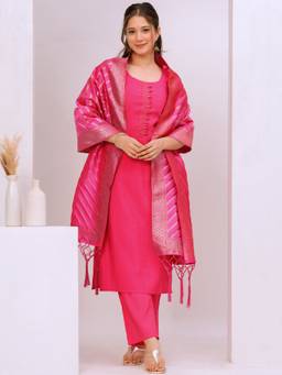 Gerua By Libas - Women Pink Solid Kurta with Pant and Dupatta (Set of 3)