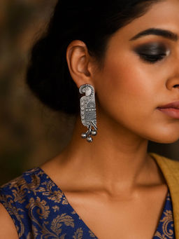 Digital Dress Room - Parrot With Ghungroo Design Drop Earrings