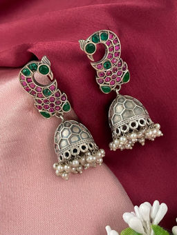 Digital Dress Room - Peacock with Pearl Design Jhumkas
