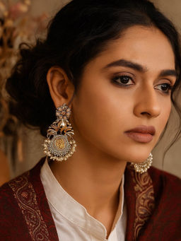 Digital Dress Room - Chandelier Earrings Peacock Design With Pearl