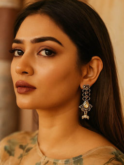 Digital Dress Room - Flower Drop Design With Pearl Design Drop Earrings