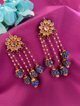 Digital Dress Room - Kundan Flower With Pearl Design Drop Earrings