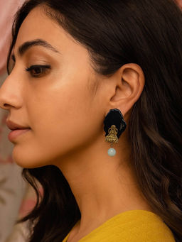 Digital Dress Room - Laxmi and Black Onyx Stone Design Drop Earrings