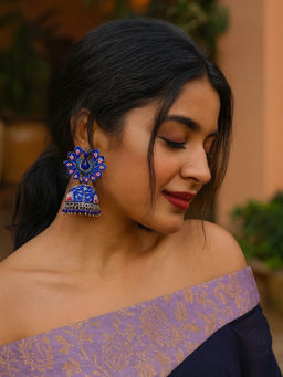 Digital Dress Room - Peacock Enamel With Ghungroo Design Jhumkas