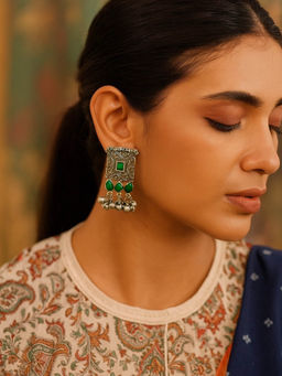 Digital Dress Room - Green Enamel Design With Ghungroo Drop Earrings