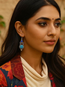 Digital Dress Room - Gypsy Tibetan Turquoise Stone Design Earrings