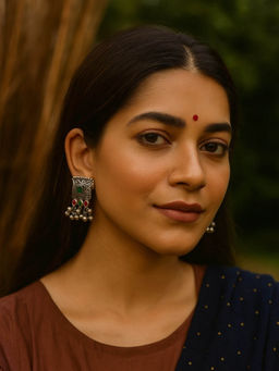 Digital Dress Room - Multi-Color Enamel Design With Ghungroo Drop Earrings