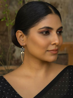 Digital Dress Room - Flower Black Enamel Design Drop Earrings