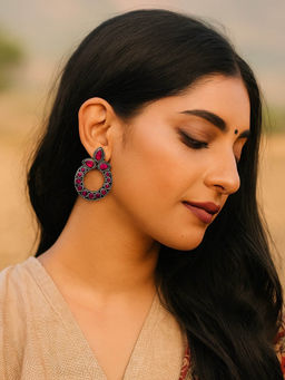 Digital Dress Room - Elegant Pink Enamel Design Drop Earrings