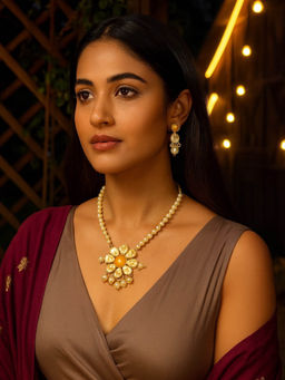 Digital Dress Room - Flower Yellow Stone Pearl Necklace Set