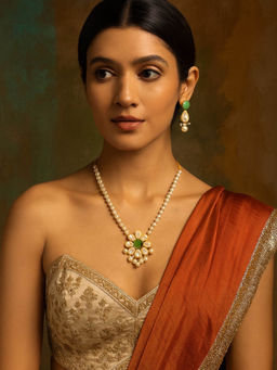 Digital Dress Room - Flower Pista Stone Pearl Necklace Set