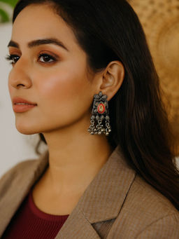 Digital Dress Room - Flower With Ghungroo Design Drop Earrings