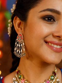 Digital Dress Room - Flower and Ghungroo Design Drop Earrings