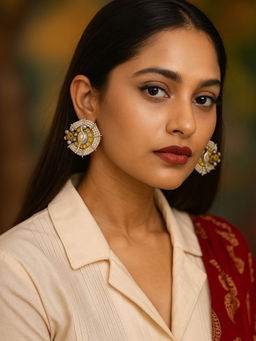 Digital Dress Room - Peacock and Flower Design Drop Earring