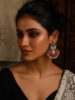 Digital Dress Room - Peacock With Pearl Design Drop Earrings