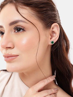 Carlton London - Rhodium Plated CZ Emerald Geometric Stud Earring