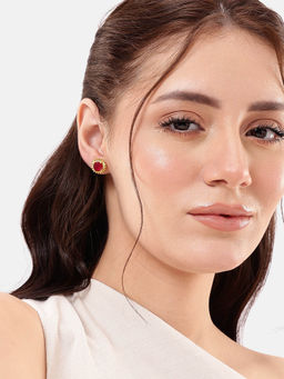 Carlton London - 18kt Gold Plated CZ Ruby Sunflower Stud Earring