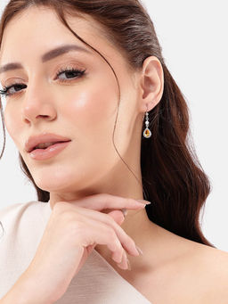 Carlton London - Rhodium Plated CZ Citrine Drop Earrings
